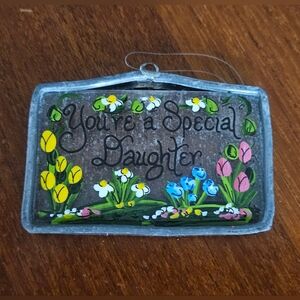 Floral Hand Painted Glass Hanging Plaque with Sentiment